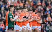 27 April 2024; Armagh players during a moment's applause before the Ulster GAA Football Senior Championship semi-final match between Down and Armagh at St Tiernach's Park in Clones, Monaghan. Photo by Stephen McCarthy/Sportsfile