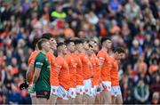 27 April 2024; Armagh players stand for the playing of the National Anthem before the Ulster GAA Football Senior Championship semi-final match between Down and Armagh at St Tiernach's Park in Clones, Monaghan. Photo by Stephen McCarthy/Sportsfile