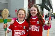 28 April 2024; Cork supporters Sarah Kate, nine years, and her sister Neasa Aherne, 11 years, from Kanturk, before the Munster GAA Hurling Senior Championship Round 2 match between Cork and Clare at SuperValu Páirc Ui Chaoimh in Cork. Photo by Ray McManus/Sportsfile