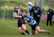 28 April 2024; Robyn O'Connor of Wexford RFC is tackled by Abbey Neale of Athy RFC during the Leinster Girls U18 semi-final match between Athy RFC and Wexford RFC at Athy RFC in Kildare. Photo by Michael P Ryan/Sportsfile