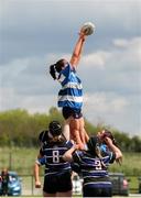 28 April 2024; Molly Lavelle of Athy RFC takes possession in a line-out during the Leinster Girls U18 semi-final match between Athy RFC and Wexford RFC at Athy RFC in Kildare. Photo by Michael P Ryan/Sportsfile