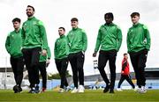28 April 2024; Glebe North players inspect the pitch before the FAI Intermediate Cup Final between Glebe North FC of the Leinster Senior League and Ringmahon Rangers FC of the Munster Senior League at Weaver's Park in Drogheda, Louth. Photo by Ben McShane/Sportsfile