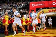 27 April 2024; Leinster players, from left, Scott Penny, Ben Brownlee, Brian Deeny and Cormac Foley run out before the United Rugby Championship match between DHL Stormers and Leinster at the DHL Stadium in Cape Town, South Africa. Photo by Harry Murphy/Sportsfile