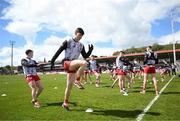 28 April 2024; Tyrone players warm up before the Ulster GAA Football Senior Championship semi-final match between Donegal and Tyrone at Celtic Park in Derry. Photo by Stephen McCarthy/Sportsfile