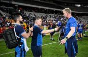 27 April 2024; Leinster head coach Leo Cullen is interviewed by Leinster senior communications & media manager Marcus Ó Buachalla and videographer Bernardo Santos after the United Rugby Championship match between DHL Stormers and Leinster at the DHL Stadium in Cape Town, South Africa. Photo by Harry Murphy/Sportsfile