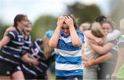 28 April 2024; Anna Harrington of Athy RFC after her side's defeat in the Leinster Girls U18 semi-final match between Athy RFC and Wexford RFC at Athy RFC in Kildare. Photo by Michael P Ryan/Sportsfile