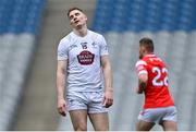 28 April 2024; Daniel Flynn of Kildare reacts after an attack broke down during the Leinster GAA Football Senior Championship semi-final match between Kildare and Louth at Croke Park in Dublin. Photo by Piaras Ó Mídheach/Sportsfile