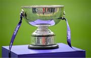 28 April 2024; A view of the trophy before the Energia All-Ireland League Women's Division 1 final match between UL Bohemian and Railway Union at the Aviva Stadium in Dublin. Photo by Seb Daly/Sportsfile