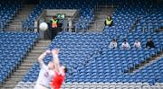 28 April 2024; Supporters and stewards in a section of the Hogan Stand for the throw-in to start the Leinster GAA Football Senior Championship semi-final match between Kildare and Louth at Croke Park in Dublin. Photo by Piaras Ó Mídheach/Sportsfile