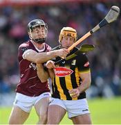 28 April 2024; Billy Ryan of Kilkenny in action against Seán Linnane of Galway during the Leinster GAA Hurling Senior Championship Round 2 match between Galway and Kilkenny at Pearse Stadium in Galway. Photo by David Fitzgerald/Sportsfile