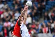 28 April 2024; Kevin Feely of Kildare in action against Tommy Durnin of Louth during the Leinster GAA Football Senior Championship semi-final match between Kildare and Louth at Croke Park in Dublin. Photo by Piaras Ó Mídheach/Sportsfile