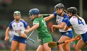28 April 2024; Caoimhe Lyons of Limerick in action against Keeley Corbett Barry of Waterford during the Munster Senior Camogie Championship quarter-final match between Limerick and Waterford at TUS Gaelic Grounds in Limerick. Photo by Brendan Moran/Sportsfile