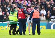 28 April 2024; Darren Morrissey of Galway leaves the field with an injury during the Leinster GAA Hurling Senior Championship Round 2 match between Galway and Kilkenny at Pearse Stadium in Galway. Photo by David Fitzgerald/Sportsfile