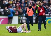 28 April 2024; Darren Morrissey of Galway goes down with an injury during the Leinster GAA Hurling Senior Championship Round 2 match between Galway and Kilkenny at Pearse Stadium in Galway. Photo by David Fitzgerald/Sportsfile