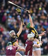 28 April 2024; Luke Hogan of Kilkenny in action against Cianan Fahy of Galway during the Leinster GAA Hurling Senior Championship Round 2 match between Galway and Kilkenny at Pearse Stadium in Galway. Photo by David Fitzgerald/Sportsfile