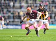 28 April 2024; Conor Whelan of Galway in action against Mikey Butler of Kilkenny during the Leinster GAA Hurling Senior Championship Round 2 match between Galway and Kilkenny at Pearse Stadium in Galway. Photo by John Sheridan/Sportsfile