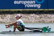 28 April 2024; Margaret Cremen of Ireland on her way to winning silver in the Lightweight Women's Sculls Final A during the 2024 European Rowing Championships at Szeged in Hungary. Photo by Nikola Krstic/Sportsfile