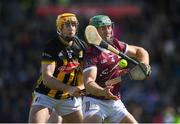 28 April 2024; Fintan Burke of Galway in action against Billy Ryan of Kilkenny during the Leinster GAA Hurling Senior Championship Round 2 match between Galway and Kilkenny at Pearse Stadium in Galway. Photo by John Sheridan/Sportsfile