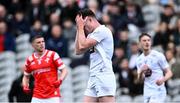 28 April 2024; Alex Beirne of Kildare reacts after kicking a wide during the Leinster GAA Football Senior Championship semi-final match between Kildare and Louth at Croke Park in Dublin. Photo by Piaras Ó Mídheach/Sportsfile
