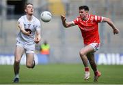 28 April 2024; Paddy McDermott of Kildare in action against Dermot Campbell of Louth during the Leinster GAA Football Senior Championship semi-final match between Kildare and Louth at Croke Park in Dublin. Photo by Shauna Clinton/Sportsfile