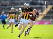 28 April 2024; Huw Lawlor of Kilkenny in action against Conor Whelan of Galway during the Leinster GAA Hurling Senior Championship Round 2 match between Galway and Kilkenny at Pearse Stadium in Galway. Photo by David Fitzgerald/Sportsfile