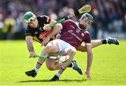 28 April 2024; Cathal Mannion of Galway in action against Paddy Deegan of Kilkenny during the Leinster GAA Hurling Senior Championship Round 2 match between Galway and Kilkenny at Pearse Stadium in Galway. Photo by David Fitzgerald/Sportsfile