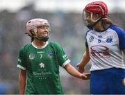 28 April 2024; Orlaith Kelleher of Limerick and Clodagh Carroll of Waterford after the Munster Senior Camogie Championship quarter-final match between Limerick and Waterford at TUS Gaelic Grounds in Limerick. Photo by Tom Beary/Sportsfile