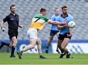 28 April 2024; Seán MacMahon of Dublin in action against Peter Cunningham of Offaly during the Leinster GAA Football Senior Championship semi-final match between Dublin and Offaly at Croke Park in Dublin. Photo by Piaras Ó Mídheach/Sportsfile
