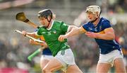 28 April 2024; Peter Casey of Limerick in action against Bryan O'Mara of Tipperary during the Munster GAA Hurling Senior Championship Round 2 match between Limerick and Tipperary at TUS Gaelic Grounds in Limerick. Photo by Brendan Moran/Sportsfile