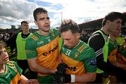 28 April 2024; Caolan McGonagle, left, and Aaron Doherty of Donegal after the Ulster GAA Football Senior Championship semi-final match between Donegal and Tyrone at Celtic Park in Derry. Photo by Stephen McCarthy/Sportsfile