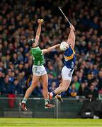 28 April 2024; Gearóid Hegarty of Limerick in action against Mikey Breen of Tipperary during the Munster GAA Hurling Senior Championship Round 2 match between Limerick and Tipperary at TUS Gaelic Grounds in Limerick. Photo by Brendan Moran/Sportsfile
