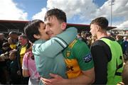 28 April 2024; Michael Langan of Donegal is congratulated by his mother Mary after the Ulster GAA Football Senior Championship semi-final match between Donegal and Tyrone at Celtic Park in Derry. Photo by Stephen McCarthy/Sportsfile