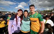 28 April 2024; Michael Langan of Donegal is congratulated by family Cloadagh, left, and Mary after the Ulster GAA Football Senior Championship semi-final match between Donegal and Tyrone at Celtic Park in Derry. Photo by Stephen McCarthy/Sportsfile