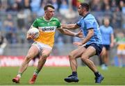 28 April 2024; Jack McEvoy of Offaly in action against James McCarthy of Dublin during the Leinster GAA Football Senior Championship semi-final match between Dublin and Offaly at Croke Park in Dublin. Photo by Shauna Clinton/Sportsfile