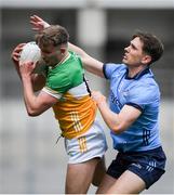 28 April 2024; Keith O'Neill of Offaly in action against Michael Fitzsimons of Dublin during the Leinster GAA Football Senior Championship semi-final match between Dublin and Offaly at Croke Park in Dublin. Photo by Shauna Clinton/Sportsfile