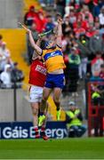 28 April 2024; Shane O'Donnell of Clare is tackled by Niall O' Leary of Cork during the Munster GAA Hurling Senior Championship Round 2 match between Cork and Clare at SuperValu Páirc Ui Chaoimh in Cork. Photo by Ray McManus/Sportsfile