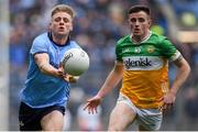 28 April 2024; Cian Murphy of Dublin in action against Dylan Hyland of Offaly during the Leinster GAA Football Senior Championship semi-final match between Dublin and Offaly at Croke Park in Dublin. Photo by Shauna Clinton/Sportsfile