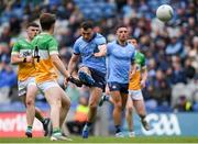 28 April 2024; Colm Basquel of Dublin scores a point during the Leinster GAA Football Senior Championship semi-final match between Dublin and Offaly at Croke Park in Dublin. Photo by Shauna Clinton/Sportsfile