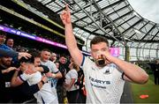 28 April 2024; Harry O’Riordan of Cork Constitution celebrates with a pint after his side's victory in the Energia All-Ireland League Men's Division 1A final match between Terenure College and Cork Constitution at the Aviva Stadium in Dublin. Photo by Seb Daly/Sportsfile