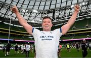 28 April 2024; Harry O’Riordan of Cork Constitution celebrates after his side's victory in the Energia All-Ireland League Men's Division 1A final match between Terenure College and Cork Constitution at the Aviva Stadium in Dublin. Photo by Seb Daly/Sportsfile