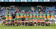 28 April 2024; The Offaly team before the Leinster GAA Football Senior Championship semi-final match between Dublin and Offaly at Croke Park in Dublin. Photo by Shauna Clinton/Sportsfile