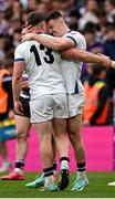 28 April 2024; Cork Constitution players Matthew Bowen, left, and Harry O’Riordan celebrate during the Energia All-Ireland League Men's Division 1A final match between Terenure College and Cork Constitution at the Aviva Stadium in Dublin. Photo by Seb Daly/Sportsfile
