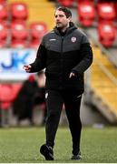 5 April 2024; Derry City manager Ruaidhrí Higgins before the SSE Airtricity Men's Premier Division match between Derry City and Dundalk at The Ryan McBride Brandywell Stadium in Derry. Photo by Ramsey Cardy/Sportsfile