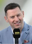 28 April 2024; Former Dublin player and current BBC Sport Northern Ireland GAA analyst Philly McMahon during the Ulster GAA Football Senior Championship semi-final match between Donegal and Tyrone at Celtic Park in Derry. Photo by Stephen McCarthy/Sportsfile