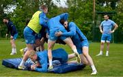 29 April 2024; Jamie Osborne and Harry Byrne during Leinster rugby squad training at UCD in Dublin. Photo by Brendan Moran/Sportsfile