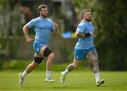 29 April 2024; Caelan Doris, left, and Andrew Porter during Leinster rugby squad training at UCD in Dublin. Photo by Brendan Moran/Sportsfile