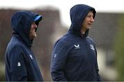 29 April 2024; Head coach Leo Cullen, right, and senior coach Jacques Nienaber during Leinster rugby squad training at UCD in Dublin. Photo by Brendan Moran/Sportsfile