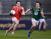 29 April 2024; Kieran McArdle of Louth in action against Shaun Leonard of Meath during the EirGrid Leinster GAA Football U20 Championship Final match between Meath and Louth at Parnell Park in Dublin. Photo by Piaras Ó Mídheach/Sportsfile