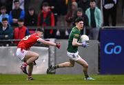 29 April 2024; Rían Stafford of Meath in action against Darragh Dorian of Louth during the EirGrid Leinster GAA Football U20 Championship Final match between Meath and Louth at Parnell Park in Dublin. Photo by Piaras Ó Mídheach/Sportsfile