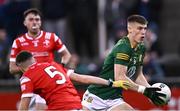 29 April 2024; Charlie O'Connor of Meath in action against Tadhg McDonnell of Louth during the EirGrid Leinster GAA Football U20 Championship Final match between Meath and Louth at Parnell Park in Dublin. Photo by Piaras Ó Mídheach/Sportsfile